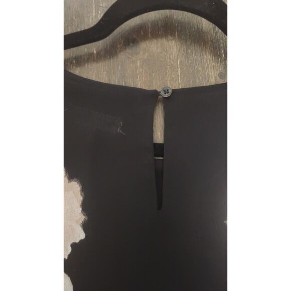 Calvin Klein Women's M Floral Chiffon Blouse Peasant Top Black Long Flowy Sleeve - Picture 12 of 12